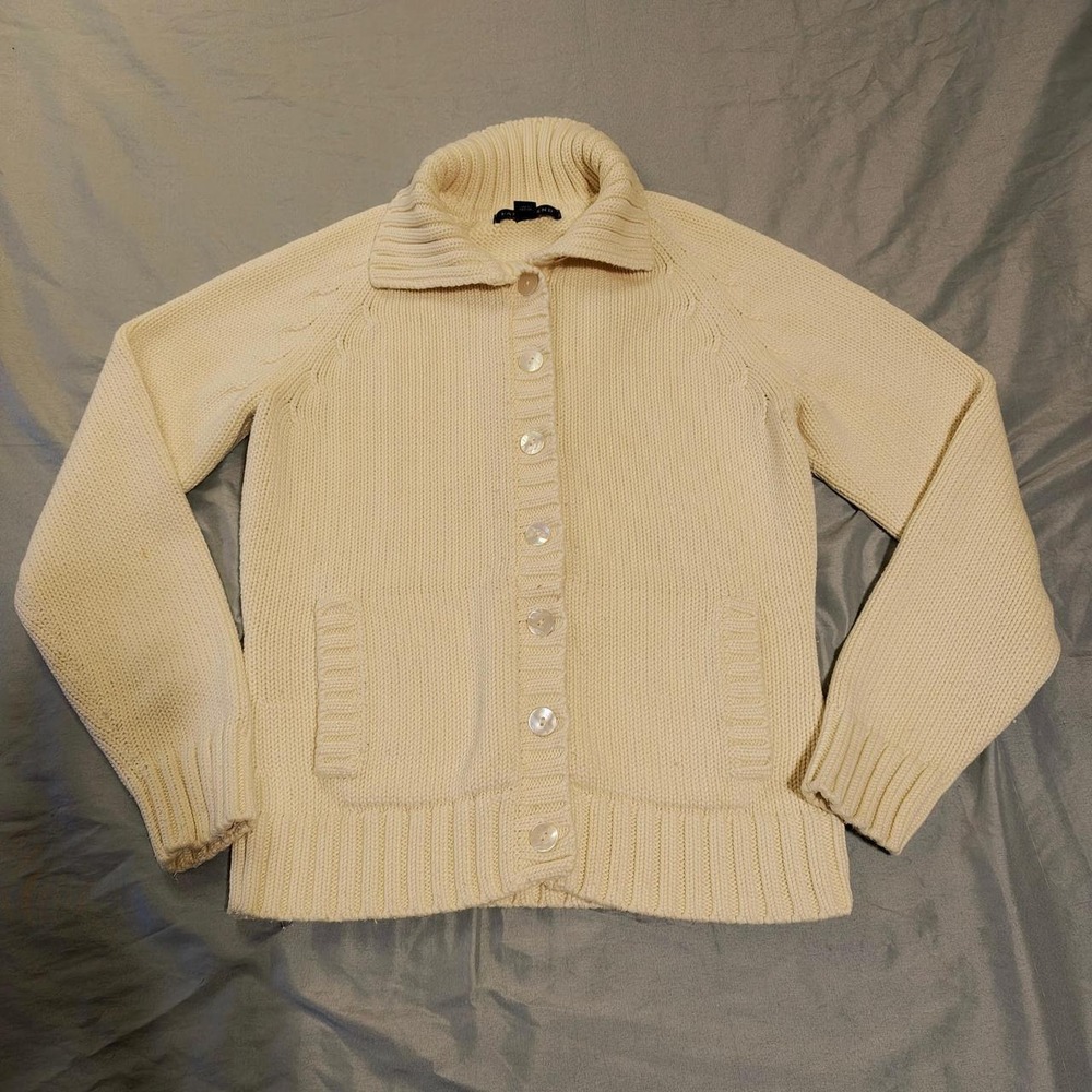 Vintage 80s/90s Lands' End Made in Japan Chunky Cotton Knit Cardigan Sweater XS